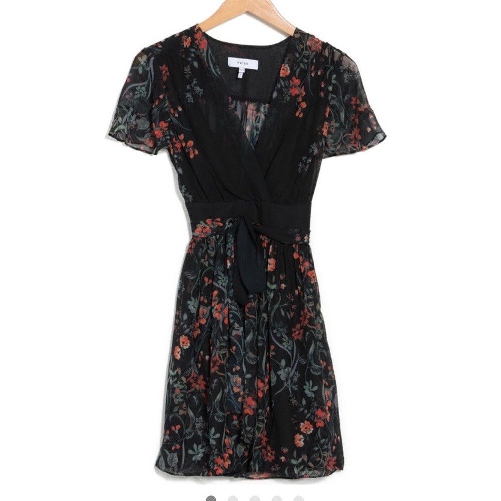 REISS SADIE BLACK FLORAL TIE BACK DRESS
